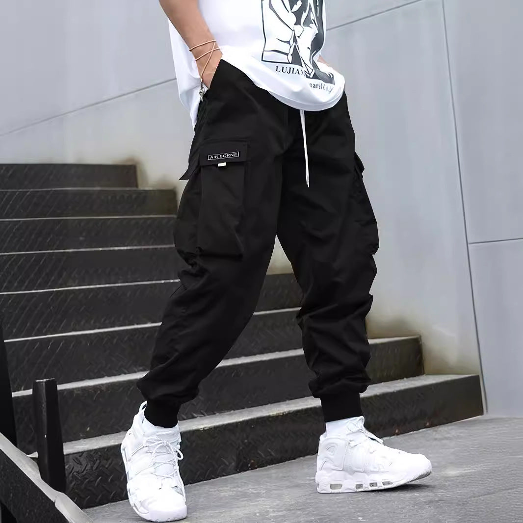 Men’s Multi-Pocket Streetwear Cargo Pants – Casual Drawstring Hip-Hop Joggers