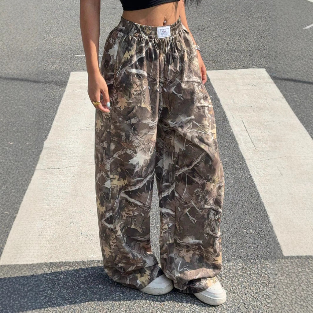 Slimming Casual Pants – Y2K Hip Hop Retro Street Multi-Pocket Camouflage Cargo Pants for Women | High Waist Baggy Grunge Trousers