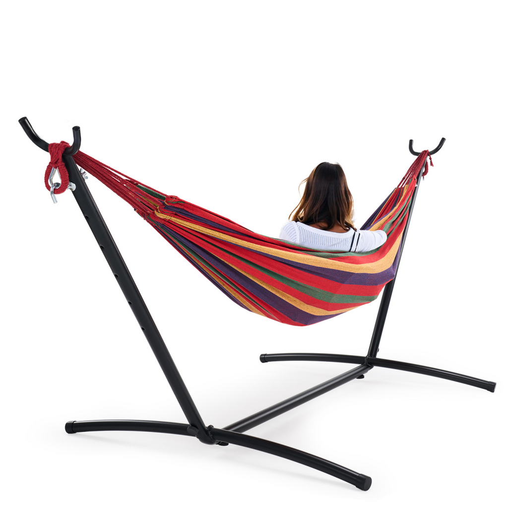 Luxury Floor Hammock for 2 – Adjustable Steel Stand + Carry Bag | 450lb Portable Indoor/Outdoor Lounger