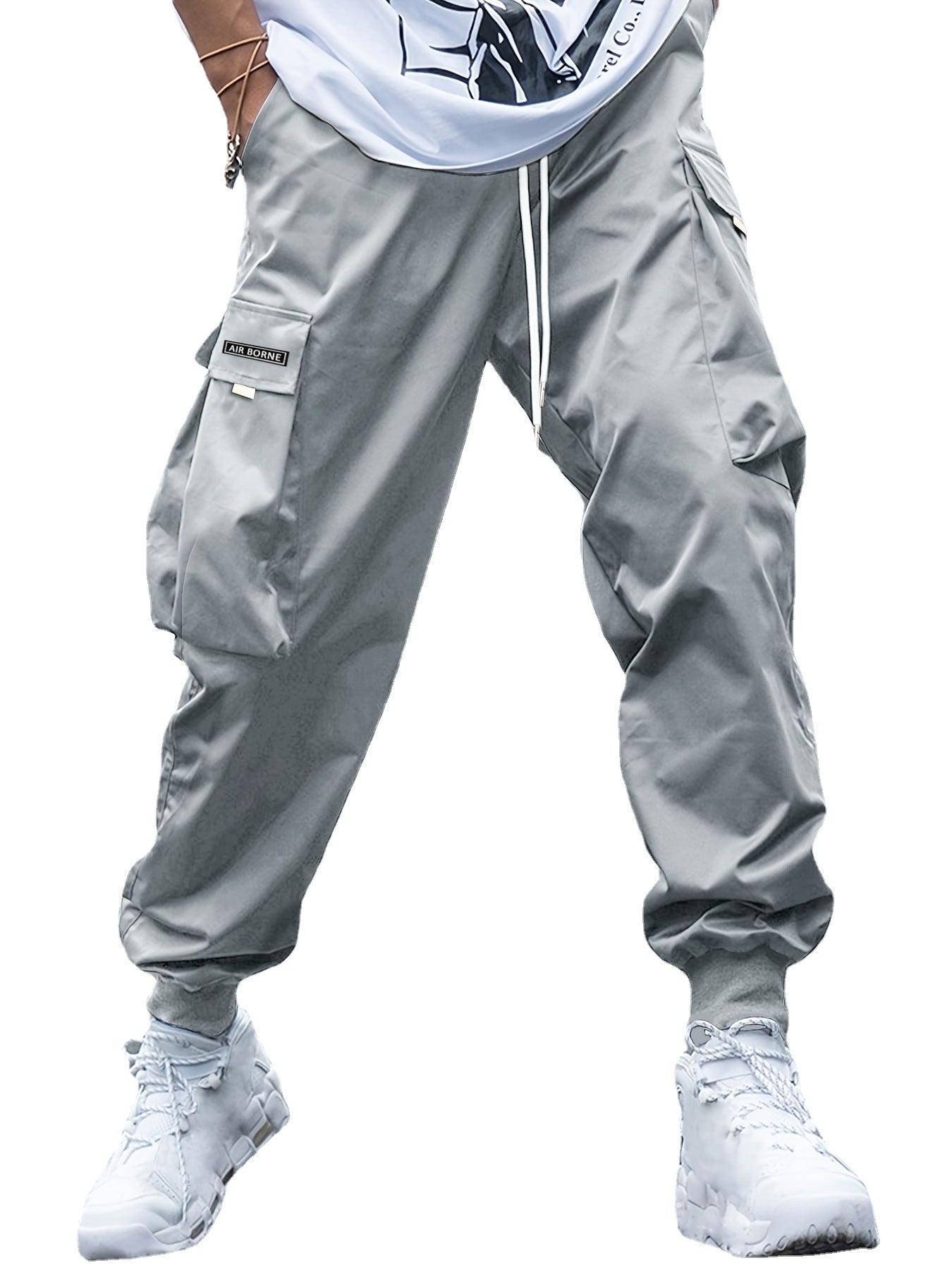 Men’s Multi-Pocket Streetwear Cargo Pants – Casual Drawstring Hip-Hop Joggers