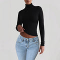Y2K Turtleneck Fitted Long Sleeve Top – Slim Stretch Basic Layering Tee for Women | Soft Casual Streetwear Essential
