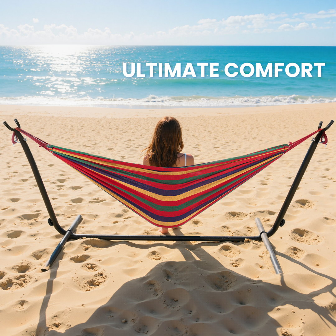 Luxury Floor Hammock for 2 – Adjustable Steel Stand + Carry Bag | 450lb Portable Indoor/Outdoor Lounger