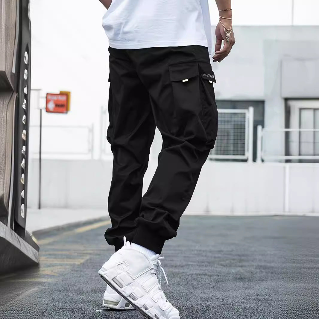 Men’s Multi-Pocket Streetwear Cargo Pants – Casual Drawstring Hip-Hop Joggers