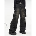 Oversized Baggy Cargo Jeans – Vintage Multi-Pocket Wide Leg Streetwear (Black)
