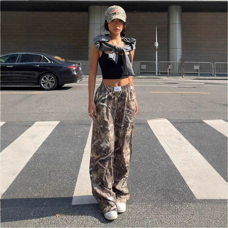 Slimming Casual Pants – Y2K Hip Hop Retro Street Multi-Pocket Camouflage Cargo Pants for Women | High Waist Baggy Grunge Trousers