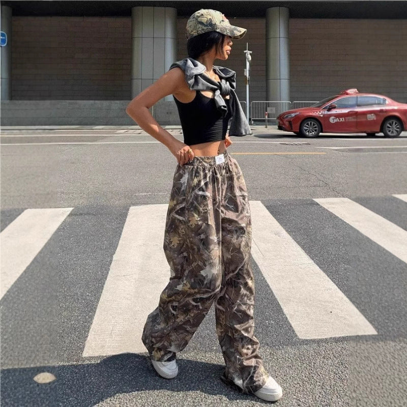 Slimming Casual Pants – Y2K Hip Hop Retro Street Multi-Pocket Camouflage Cargo Pants for Women | High Waist Baggy Grunge Trousers