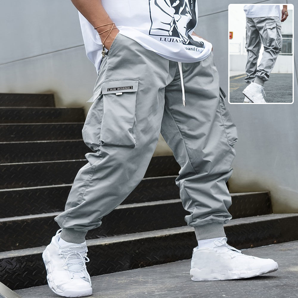 Men’s Multi-Pocket Streetwear Cargo Pants – Casual Drawstring Hip-Hop Joggers