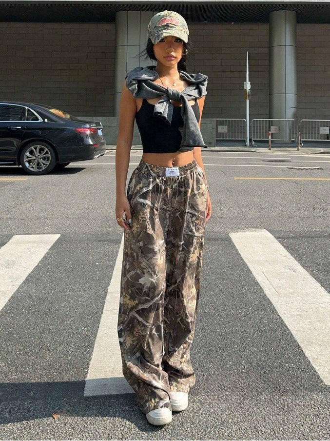 Slimming Casual Pants – Y2K Hip Hop Retro Street Multi-Pocket Camouflage Cargo Pants for Women | High Waist Baggy Grunge Trousers