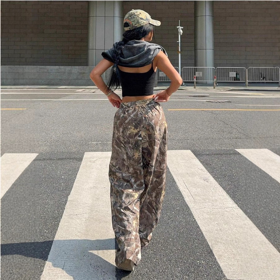 Slimming Casual Pants – Y2K Hip Hop Retro Street Multi-Pocket Camouflage Cargo Pants for Women | High Waist Baggy Grunge Trousers
