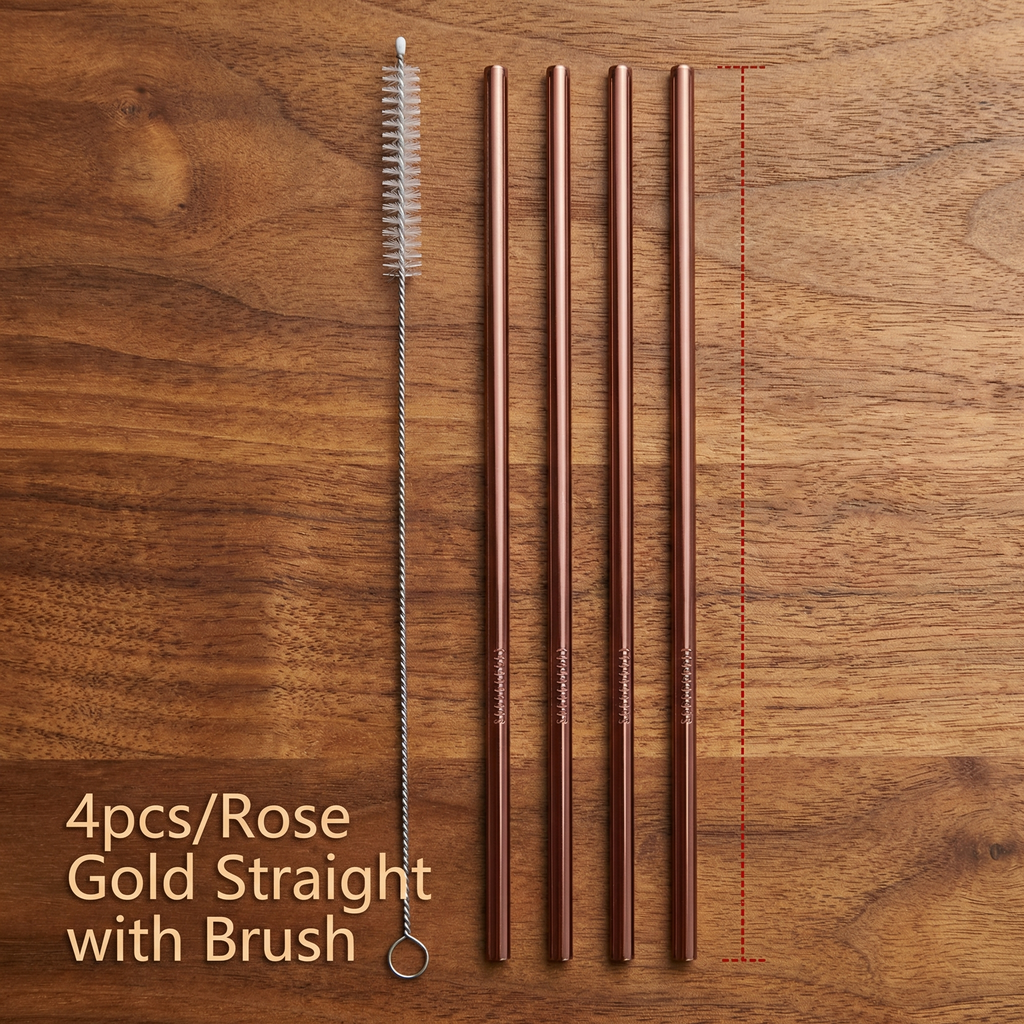 Colorful Stainless Steel Reusable Straw Set (4-Pack) – Eco-Friendly Metal Straws with Cleaning Brush