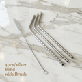 Colorful Stainless Steel Reusable Straw Set (4-Pack) – Eco-Friendly Metal Straws with Cleaning Brush