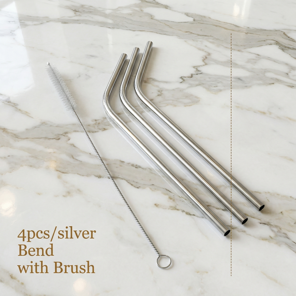 Colorful Stainless Steel Reusable Straw Set (4-Pack) – Eco-Friendly Metal Straws with Cleaning Brush