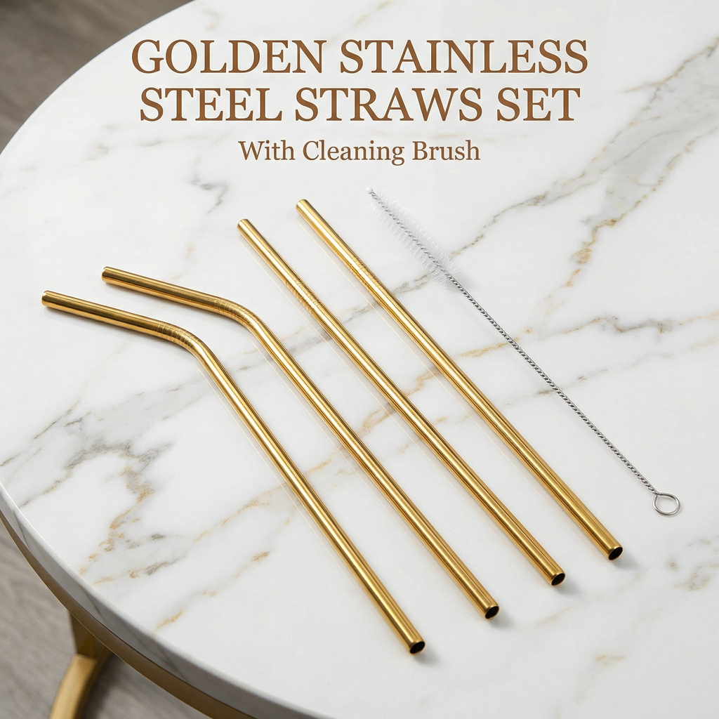 Colorful Stainless Steel Reusable Straw Set (4-Pack) – Eco-Friendly Metal Straws with Cleaning Brush
