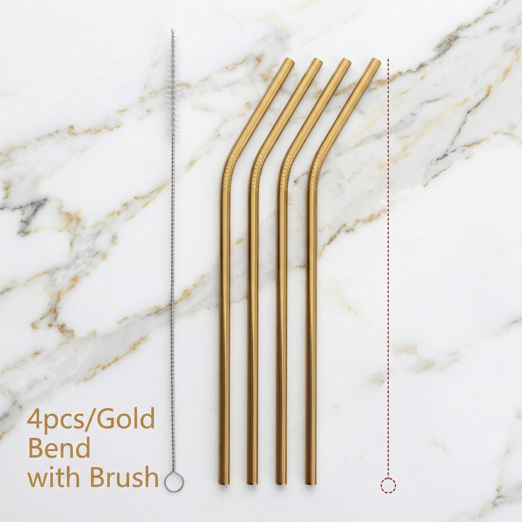 Colorful Stainless Steel Reusable Straw Set (4-Pack) – Eco-Friendly Metal Straws with Cleaning Brush