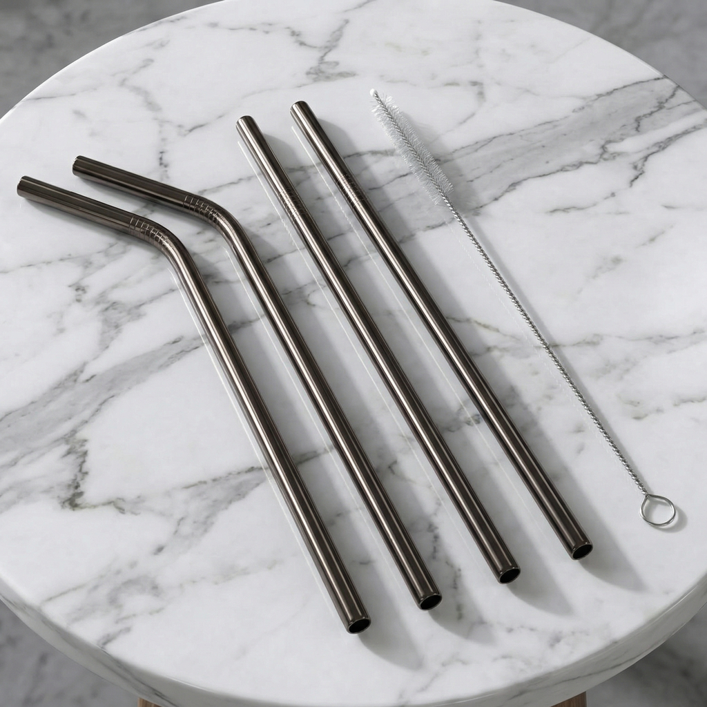 Colorful Stainless Steel Reusable Straw Set (4-Pack) – Eco-Friendly Metal Straws with Cleaning Brush